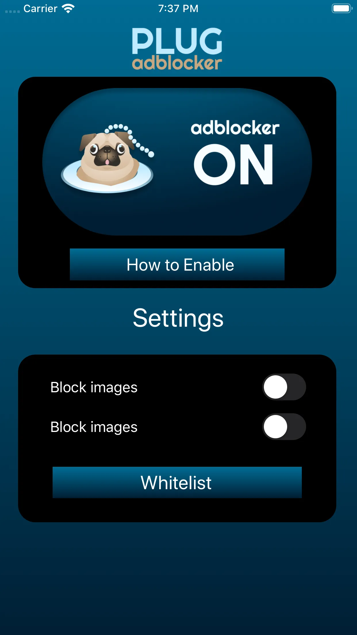 Plug Adblocker running on an iPhone